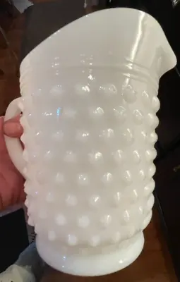 Vintage Hobnail White Milk Glass Pitcher Anchor Hocking 5.5  Small Mint • $12.99