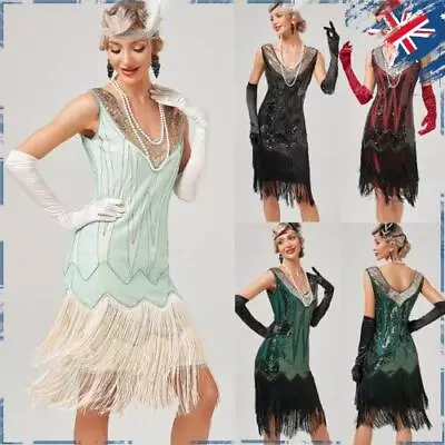 1920s Vintage Sequins Flapper Dress Great Gatsby Party Cocktail Costume Set • $40.84