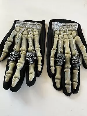 Vintage Disguise Adult Halloween Skeleton Hands Glove Skull Ring Chains • $17.99