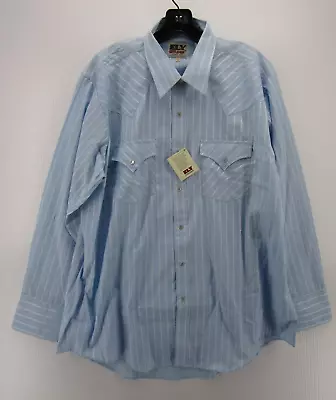 VINTAGE Ely Cattleman Shirt Men 17 Blue Western Pearl Snap Flap Pockets XL NEW • $34.99