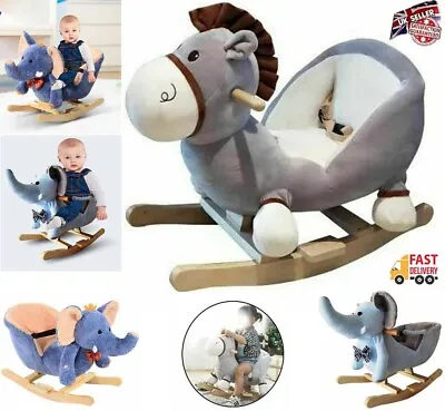 Children Kid Wood Rocking Horse Ride On Elephant Donkey Chair Baby Soft Seat Toy • £34.99