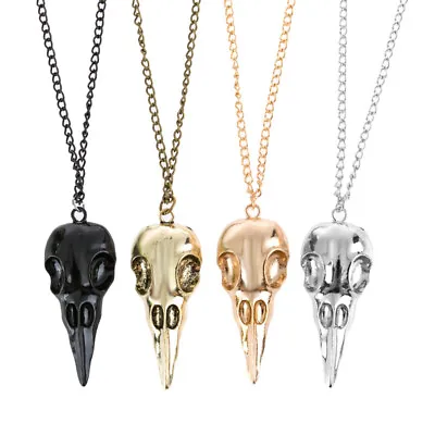 Men Crow Gothic Skull Necklace Stainless Steel Chain Pendant Retro Bikers Gift • £3.49