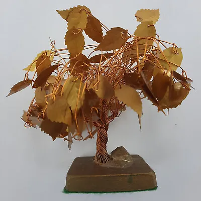 MCM Twisted Wire Golden Tone Copper Leaves Good Luck Money Tree Vintage Feng Cha • $17.76