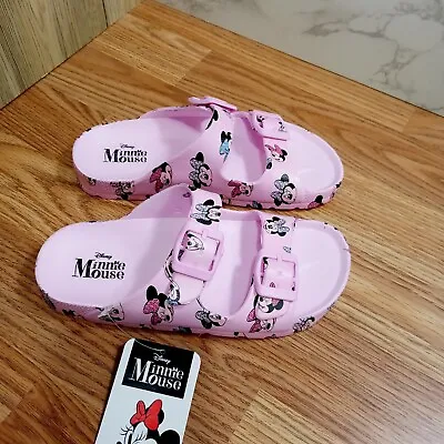 Disney Minnie Mouse Sandals Big Girls Sz 2 Pink Dual Strap Slip On • $15.95