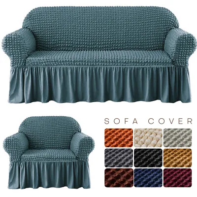 $22.50 • Buy 3D Bubble Lattice Stretch Sofa Covers W/Skirt Couch Loveseat Protector Slipcover