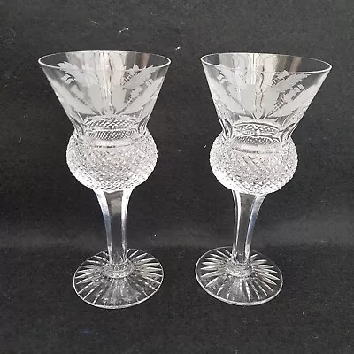 2 X EDINBURGH Crystal  THISTLE HOCK WINE GLASS ENGRAVED HOBNAIL Signed • £120