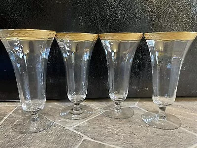 4 Laurel TIFFIN FRANCISCAN Parfait Glasses STEMMED Panel GOLD Vintage 8oz 6 1/8  • $69.99