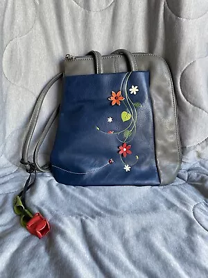 Espe Vegan Leather Shoulder Bag/Backpack Blue/Gray With Flowers • $30