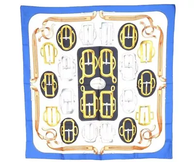 View Details Authentic HERMES Carre 90 Scarf  BOVCLERIE D'ATTELAGE  Silk Blue 8471I • 270$