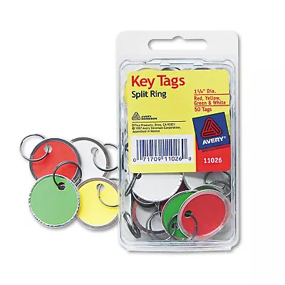 Avery Card Stock Metal Rim Key Tags 1 1/4 Dia Assorted Colors 50/Pack 11026 • $10.92