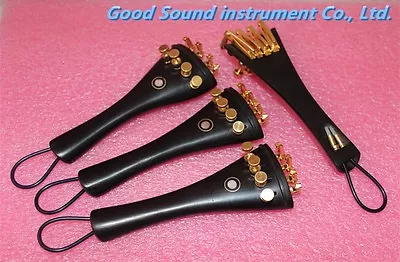 2 Set New 4/4 Violin Ebony Tailpiece Fixed Golden Fine Tuners Tail Gut • $11.99