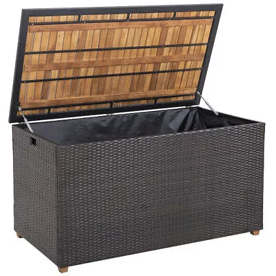 134 Gallon Rattan Storage Box With Zippered Liner And Solid Acacia Wood Top • $253.88