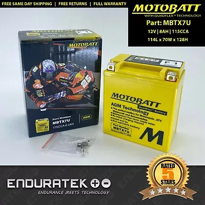 MBTX7U Motobatt 12V AGM Battery 8AH 115CCA (YTX7L-BS YTZ8V) • $69.82