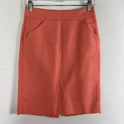 J. Crew The Pencil Skirt Women's Size 00 Knee Length Orange 100% Cotton Pockets • $8.50