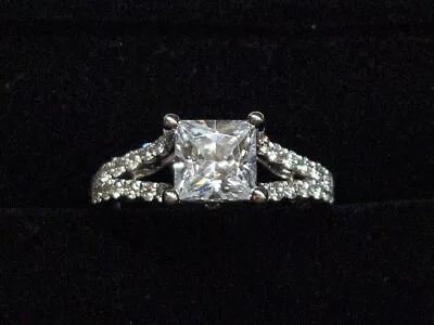 Verragio 18k White Gold Engagement Ring W/ Princess Cut CZ Center Sz 6.75 • $1095