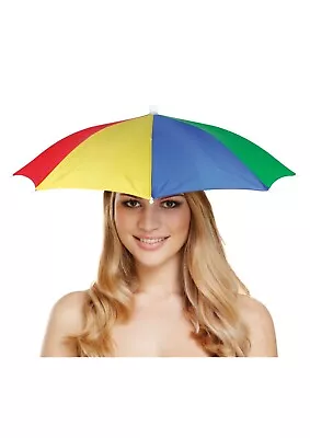 Comedy Novelty Fancy Dress Multicoulored Rainbow Umbrella Rain Party Hat Stag • £4.29