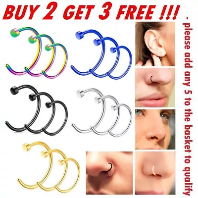 £0.99 • Buy Nose Ring Small Thin Lip Ear Fake Body Piercing Black Silver Surgical Steel Hoop