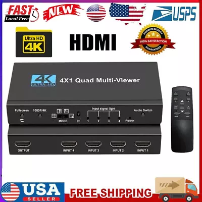 NEW 4K HDMI 4X1 Quad Multi-Viewer 4 IN 1 Out Multi Screen Splitter HDMI Switcher • $35.48