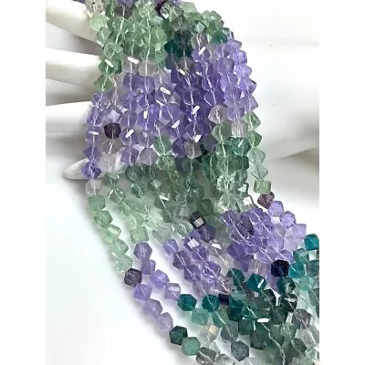 AAA Fluorite Natural Gemstone Faceted Cube Shape Beads 10  Long Strand 8mm • $16.99