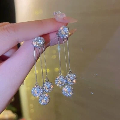 $3.29 • Buy Luxury Crystal Tassel Zircon Earrings Drop Dangle Jewelry Women Wedding Gift New