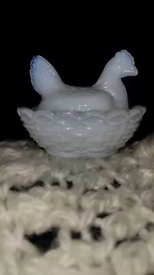 Opalescent White Milk Glass Hen On Nest Covered Dish Mini • $10