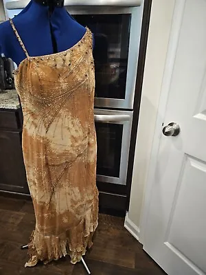 Vintage Brown Beaded Asymmetrical  Marsoni Sleeveless Dress 18 • $84