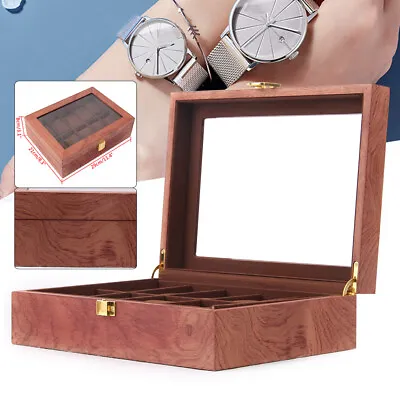 10 Slot Wood Watch Box Glass Top Vintage Display Jewelry Storage Organizer Cases • $28.50