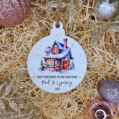New Home Ornament ~ Personalised Wooden Christmas Tree Bauble Decoration Gift • £4.99