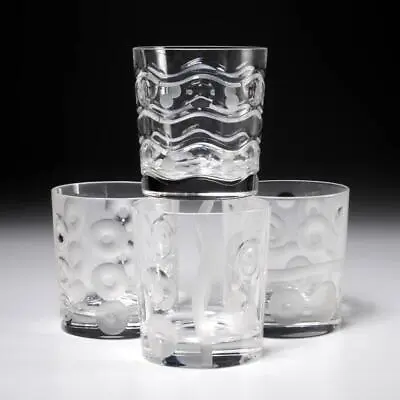 Contemporary Italian Murano Style Heavy Frosted Blown Tumbler Glasses 4pc Lot • $84