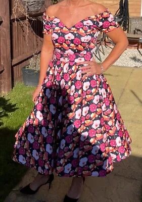 British Retro 1950’s Inspired Vintage Floral 'Full Circle' Swing Dress Size 10 • £45