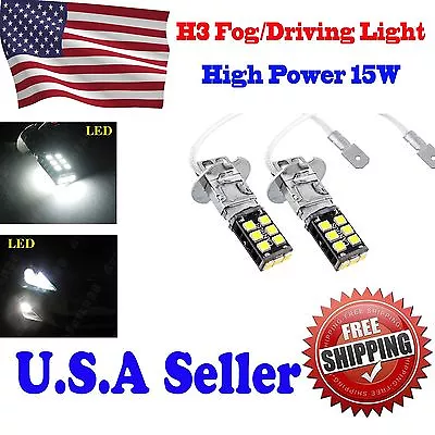 2X Bright White H3 15W Canbus High Power For Fog Driving DRL LED Light Bulb  • $10.50