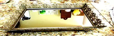 Vintage Gold Gilt Ormolu Floral Vanity Dresser Mirror Tray T Feet 15  X 10  • $42.99