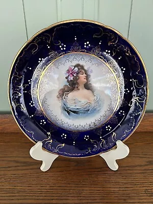 Royal La Belle Portrait Hanging Plate 11”  Wheeling Potteries Us Blue 1890's • $38