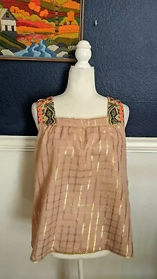 Vineet Bahl Anthropologie Blush Pink Metallic Embroidered Blouse Top Sz Small S • $38.47