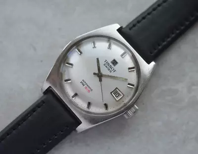 1970 Vintage Tissot PR516 Automatic Date Steel Silver Leather Watch • £175