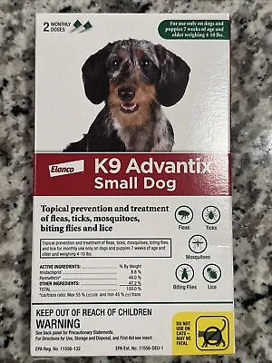 Dog Flea And Tick Killer | Elanco K9 Advantix | Small Dogs 4-10 LBS ~ 2  Doses • $13.99