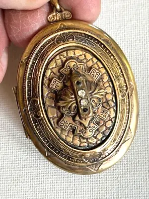 Vintage Antique Victorian Repousse Brass Locket Pendant Necklace-#G6 • $62