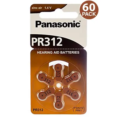 Panasonic Hearing Aid Batteries PR41 P312 Size 312 (60 Batteries) • $20.96
