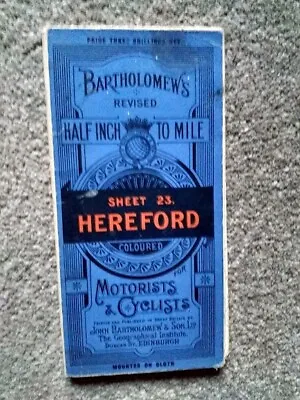 HEREFORD Vintage Bartholomew's Motorists & Cyclists Cloth Map (I/2 Inch) • £10