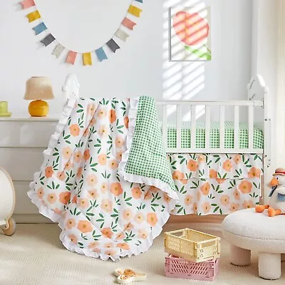 3 Pieces Crib Bedding Set Baby Ruffle Quilted Comforter With Fitted Sheet And... • $45.96