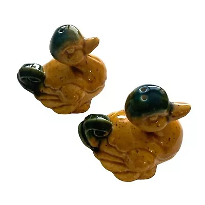 Vintage Duck Salt And Pepper Shakers Yellow Green Tail No Stoppers 2 In • $18.99