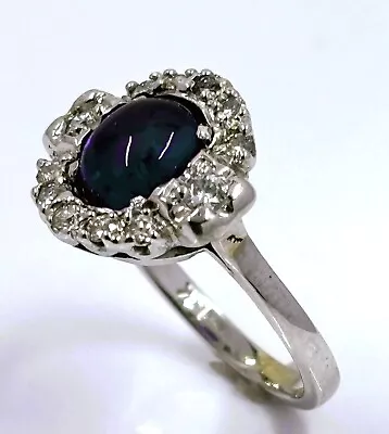 14k White Gold Vintage Ring With Cabichon Amethyst And Diamonds • $495