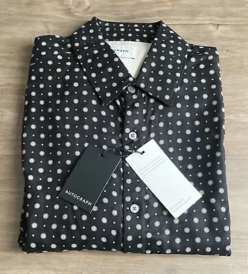 M&S Mens Autograph Black Mix Cotton Collared Shirt - Size Small - RRP £45.00 • £13.99