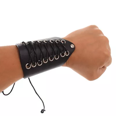 Medieval Men's Bracers Knights Steampunk Lace-Up Wristband LARP Arm Armor Cuff • $9.55