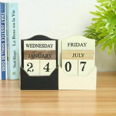 £14.99 • Buy Rustic Vintage Wood Block Perpetual Calendar Wooden Office Home Desk Decor DIY