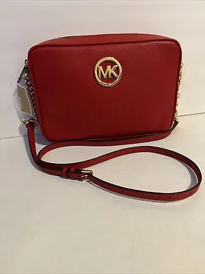 Michael Kors Fulton Chain Shoulder Bag Flame Red Leather • $95.20