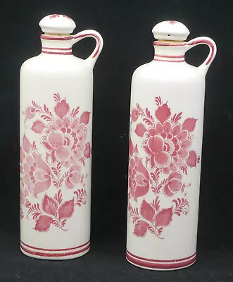 2 VINTAGE BOLS HAND PAINTED DELFT RED  ART POTTERY JUGS BOTTLES W STOPPERS • $27.99