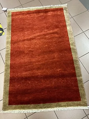 Handmade Afghan Gabbeh Rug Pure Wool Contemporary Design Red • £159.99