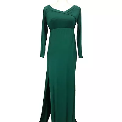 Myzeroing Womens Maternity Size M Long Dress Surplice Front Split Dark Green • $7.99