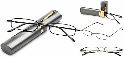 Compact Reading Glasses With Aluminum Tube Case Men Women Spring Hinge Reader • $7.99